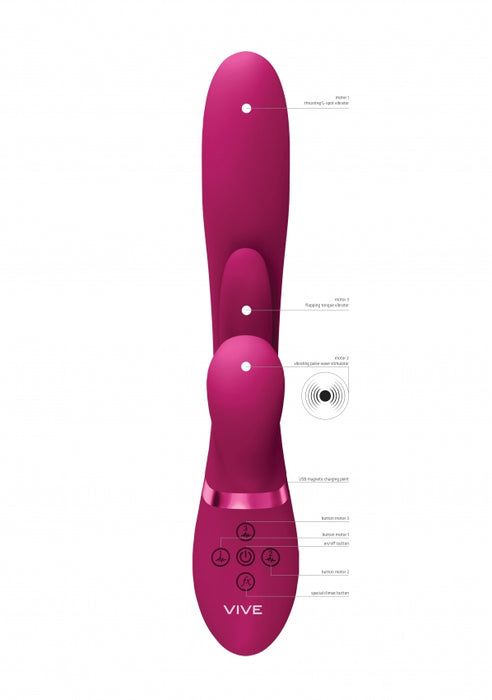 Kura - Thrusting G-Spot Vibrator with Flapping Tongue and Pulse Wave Stimulator - Pink