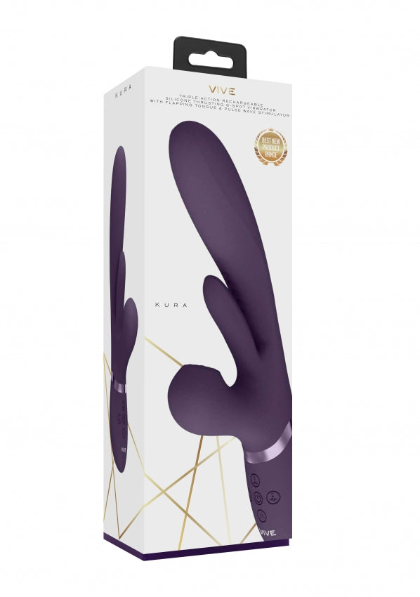 Kura - Thrusting G-Spot Vibrator with Flapping Tongue and Pulse Wave Stimulator - Purple