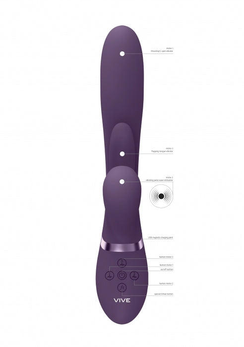 Kura - Thrusting G-Spot Vibrator with Flapping Tongue and Pulse Wave Stimulator - Purple