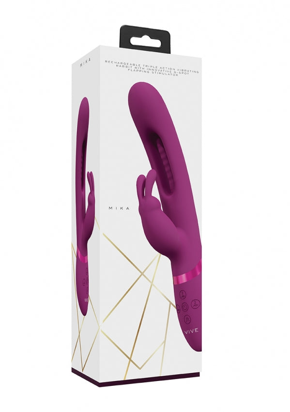 VIVE - Mika - Rechargeable Triple Motor - Vibrating Rabbit With Innovative G-Spot Flapping Stimulator - Pink