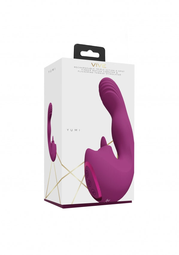 VIVE - Yumi - Rechargeable Triple Motor - G-Spot Finger Motion Vibrator and Flickering Tongue Stimulator - Pink