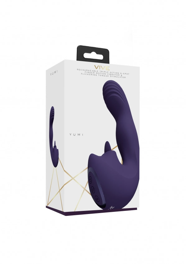 VIVE - Yumi - Rechargeable Triple Motor - G-Spot Finger Motion Vibrator and Flickering Tongue Stimulator - Purple