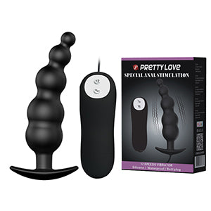 Vibrating Ribbed Anal Butt Butt Plug 4.7" x 1.2" Black