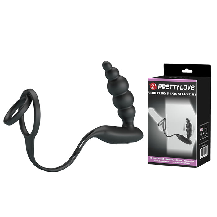 Vibrating Penis Sleeve (Butt Plug and Cockring) Black