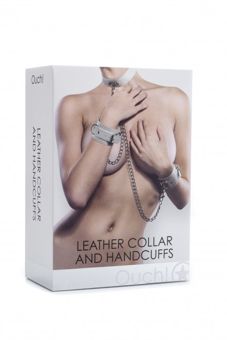 Leather Collar and Handcuffs - White