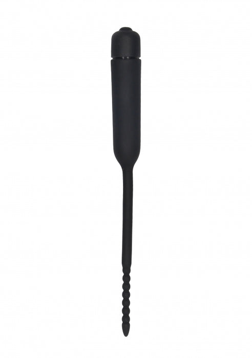 Silicone Vibrating Bullet Plug With Beaded Tip - Urethral Sounding - Black