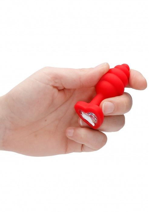 Regular Ribbed Diamond Heart Plug - Red