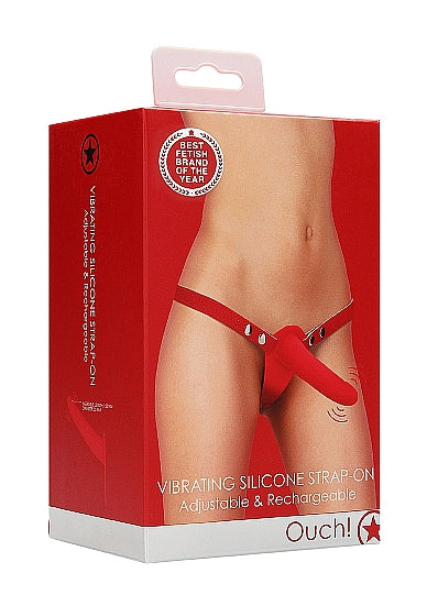 Vibrating Silicone Strap-On - Adjustable - Red