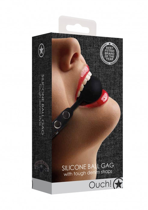 Silicone Ball Gag - With Roughend Denim Straps - Black