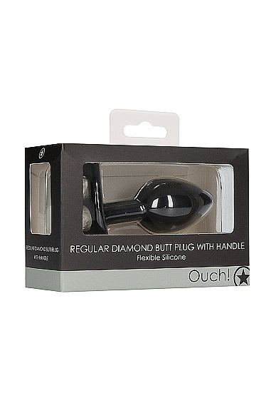 Regular Diamond Butt Plug with handle - Black