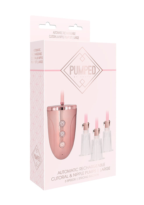 Automatic Rechargeable Clitoral & Nipple Pump Set - Large - Pink