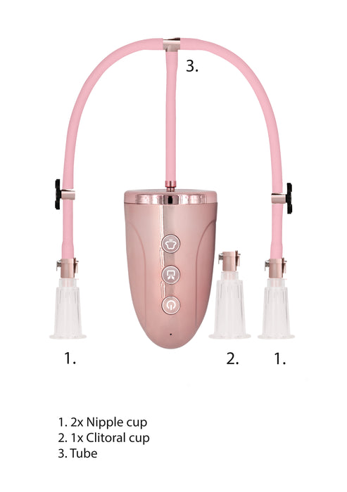 Automatic Rechargeable Clitoral & Nipple Pump Set - Large - Pink