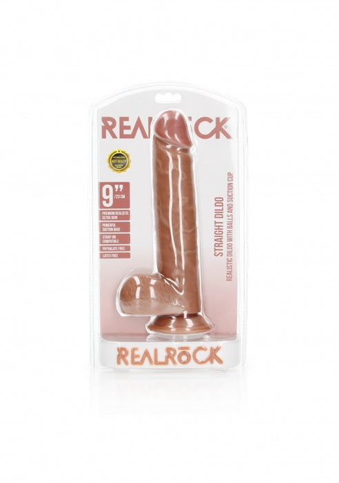 Straight Realistic Dildo with Balls and Suction Cup - 9''/ 23 cm