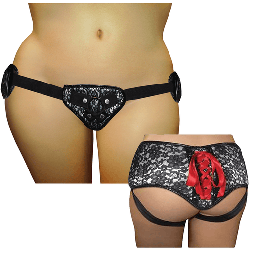 Plus Size Grey & Black Lace Corsette Strap-On