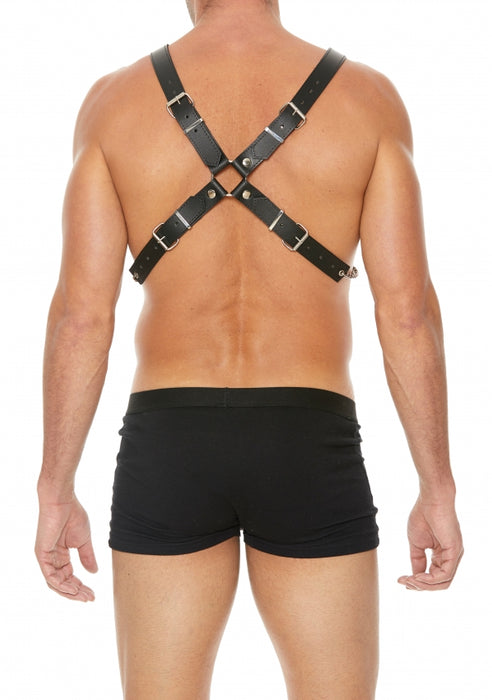 Men's Leather And Chain Harness - Black