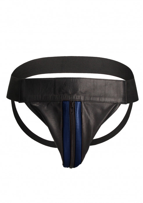 Striped Front With Zip Jock - Leather - Black/Blue - L/XL